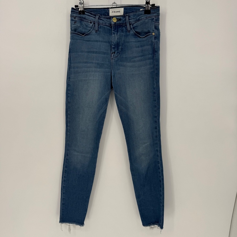 FRAME Le High Skinny Jeans Blue Lagoon High rise ‎ Raw Hem  Size 25 Mens Women